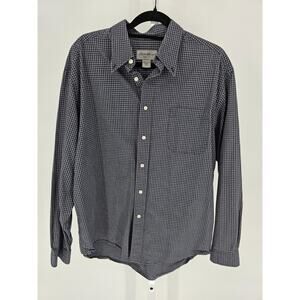 Eddie Bauer Mens Sz L Long Sleeve Button Up Dress Shirt Slate Gray Plaid Cotton